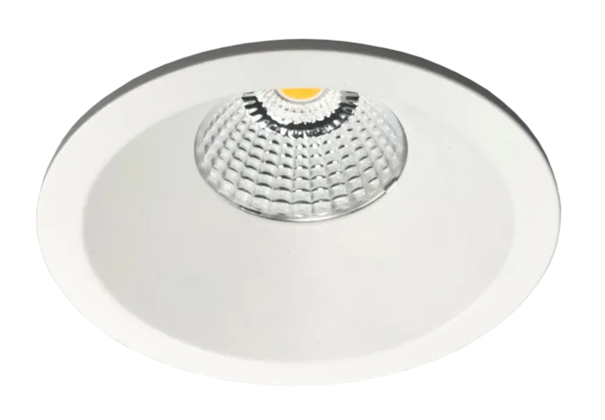 Aria D90 lavtbyggende downlight 7W 2700K IP44 m/flicker free driver dimbar - Hvit