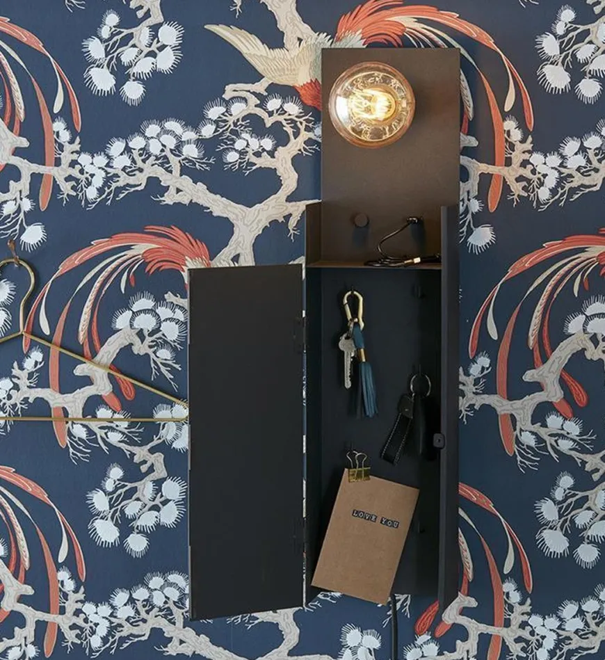 Combo vegglampe/nøkkelskap - Svart - Svart