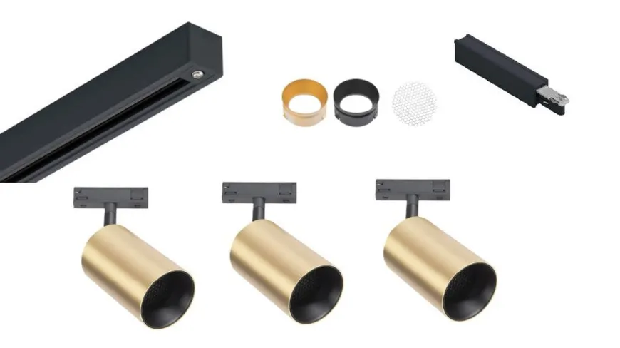 Designline Tube Pro komplett 1.9 meter spotskinne med 3 spotter GU10 - Svart/Messing