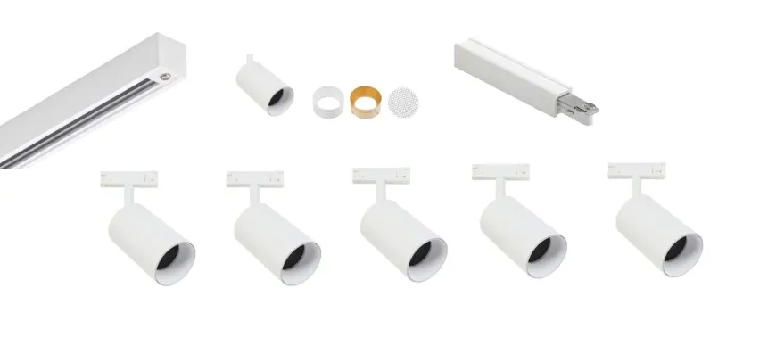 Designline Tube Pro komplett 1,9 meter spotskinne med 5 spotter GU10 - Hvit