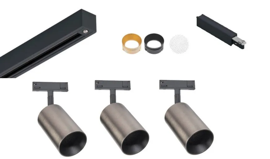 Designline Tube Pro komplett 1 meter spotskinne med 3 spotter GU10 - Svart/Titanium