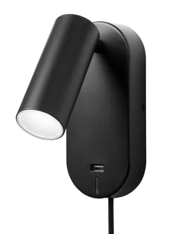 Ego vegglampe dimbar m/ USB - Svart
