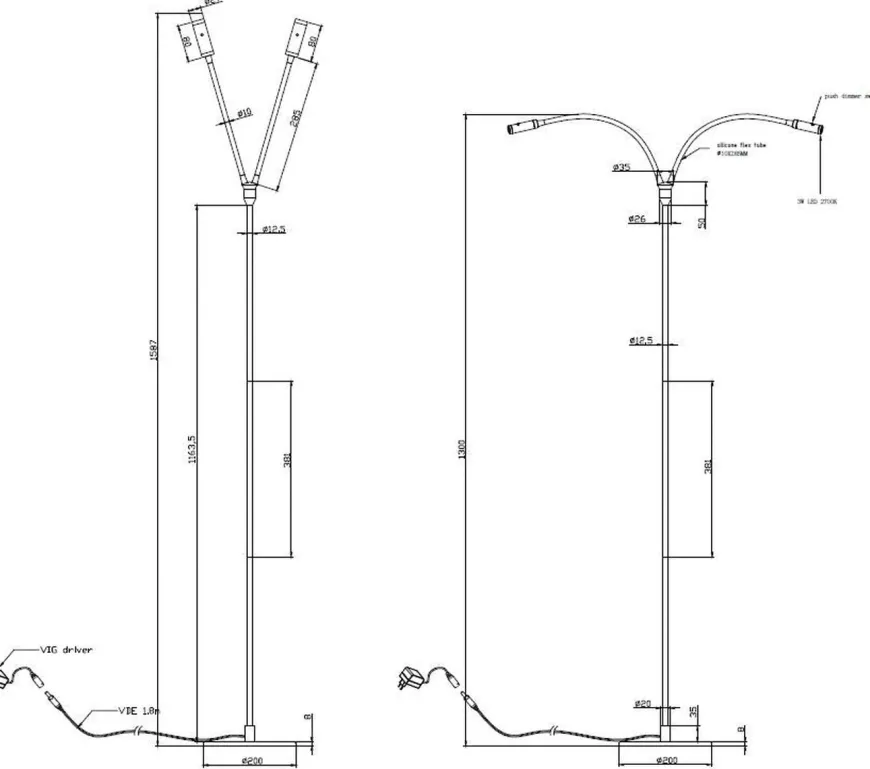 Flexi K2 gulvlampe 2x3W Dimbar - Svart