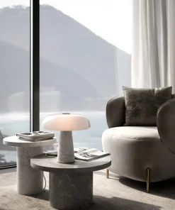 Glossy bordlampe Marmor - Opalhvit