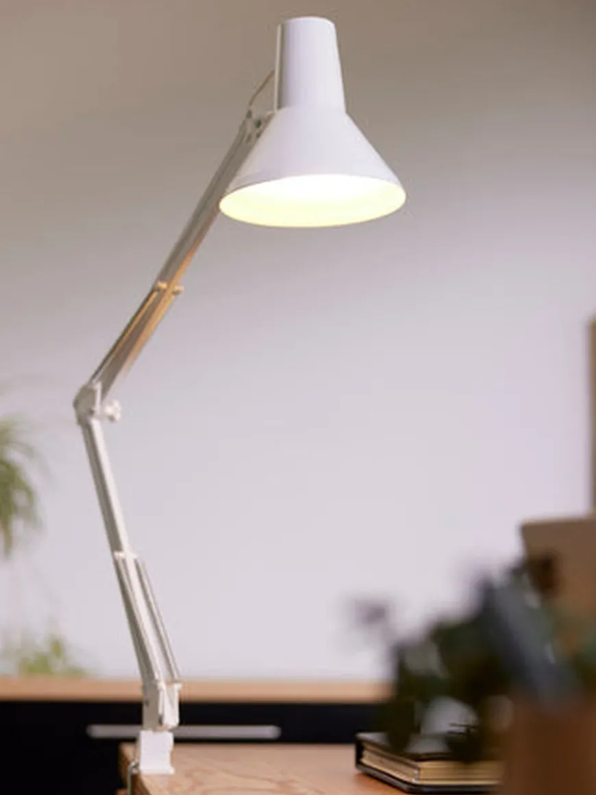 Jensen bordlampe m/bordklemme og veggfeste - Hvit