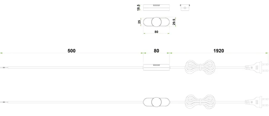 Ledningsdimmer 2,5 meter med støpsel