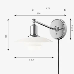 Louis Poulsen PH 2/1 Vegglampe Hvitt opalt glass - Krom / Opal