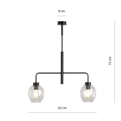 Lukka takpendel 2 lys- Svart/Klart glass