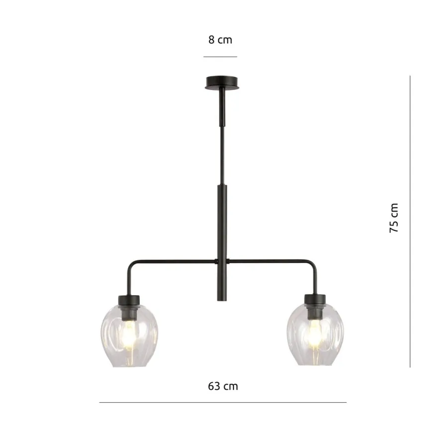 Lukka takpendel 2 lys- Svart/Klart glass