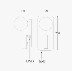 Mooni vegglampe USB - Svart