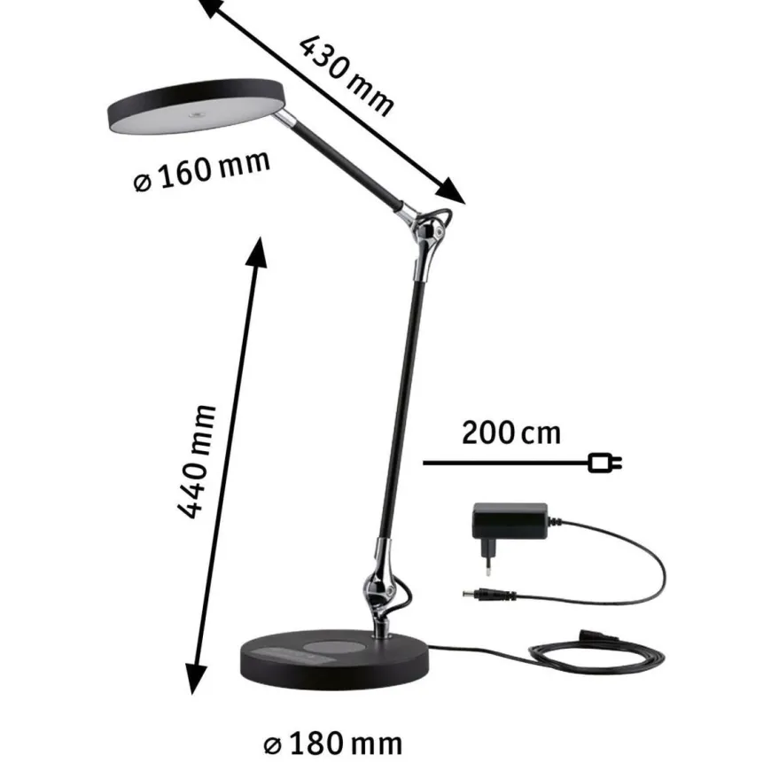 Numis skrivebordslampe 11W 2700-6500 Kelvin 3-step dim - Trådløs lader for mobil