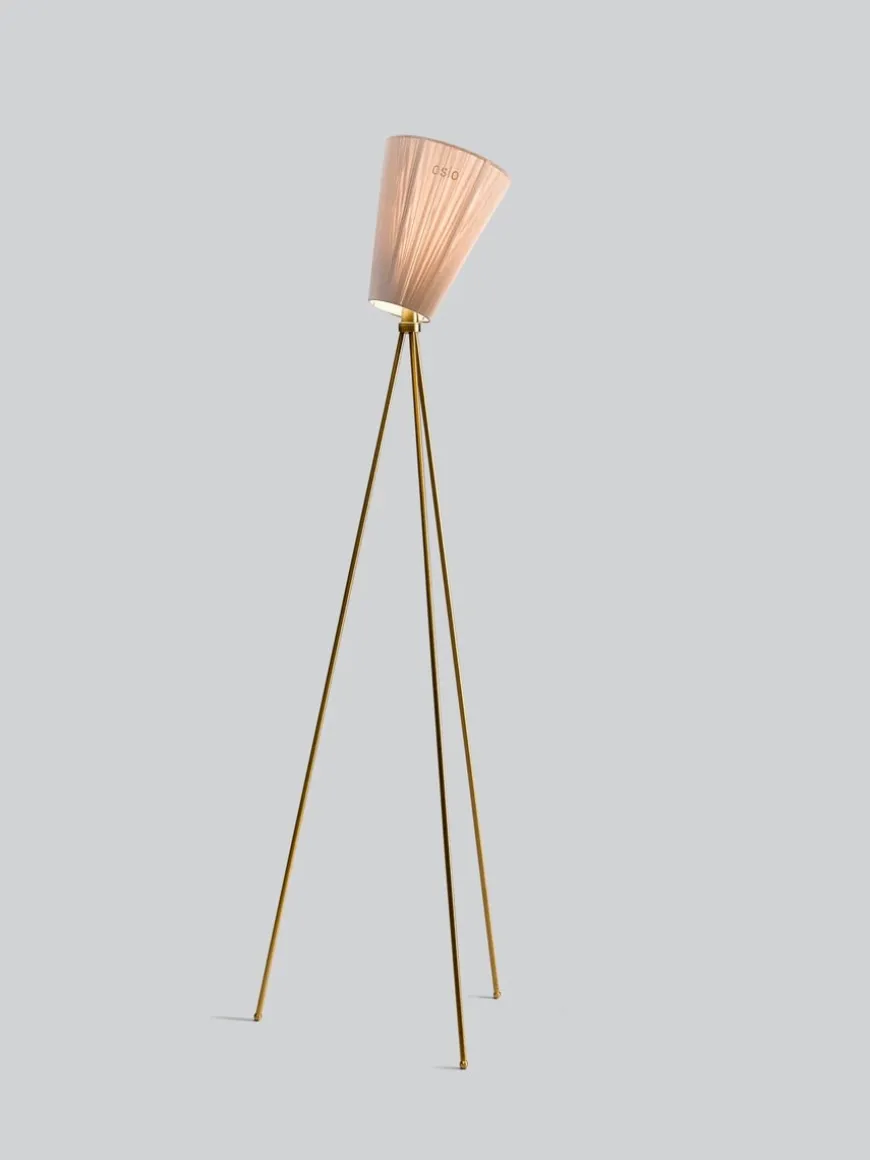 Oslo Wood gulvlampe gull med skjerm