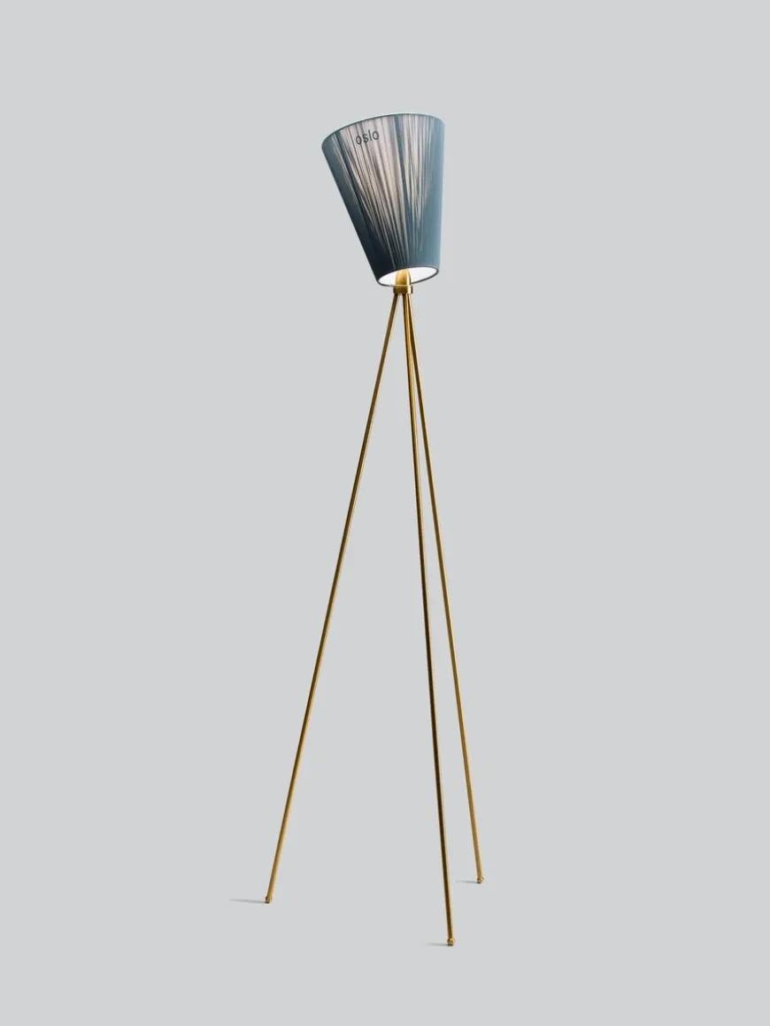 Oslo Wood gulvlampe gull med skjerm