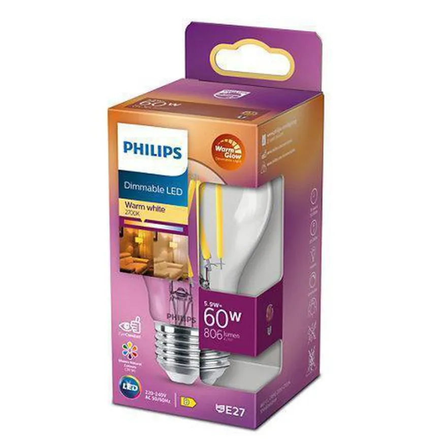 Philips Filament E27 LED 5,9W warmglow - Klar