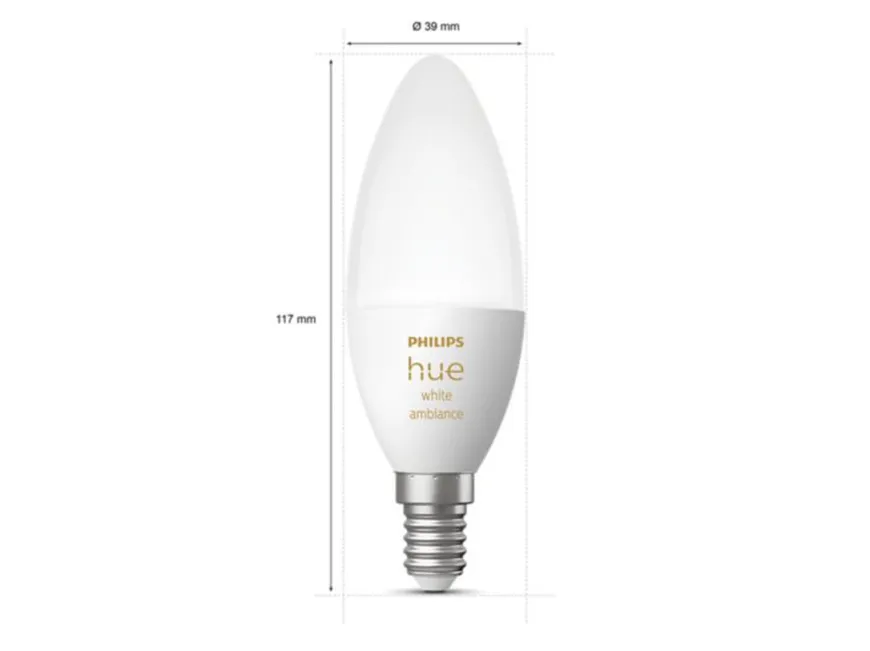 Philips Hue B39 E14 lyspære 5,2W 2200-6500K White Ambiance - 2 pakning