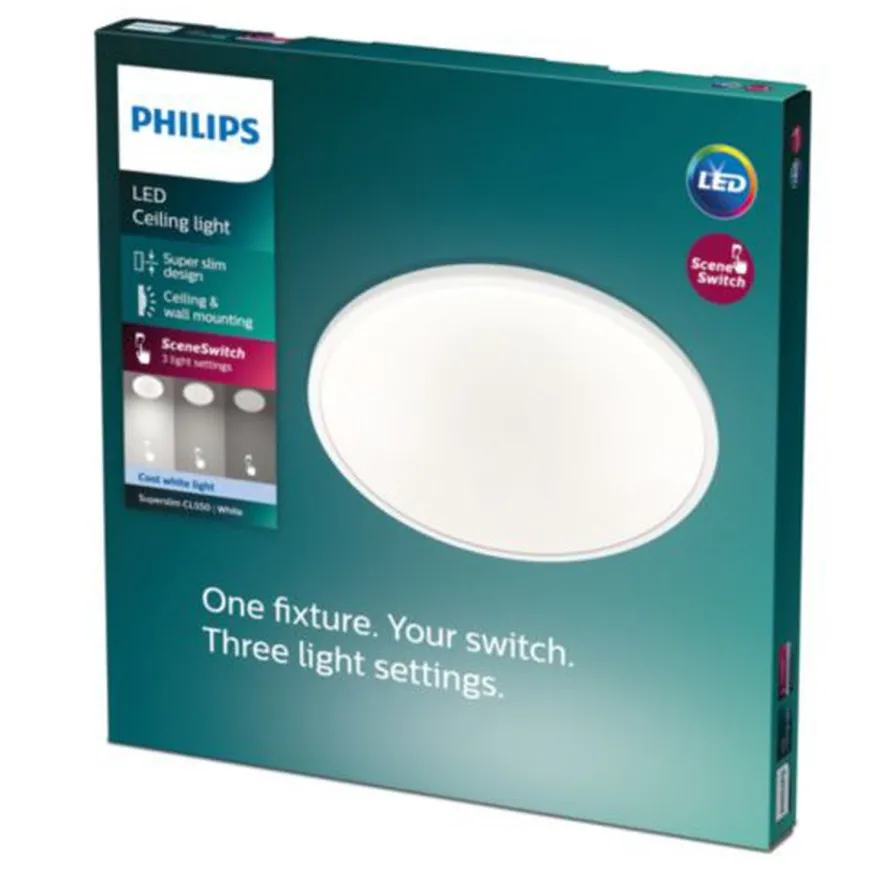 Philips superslim taklampe 30 cm 18W 4000 Kelvin 3-step dim - Hvit