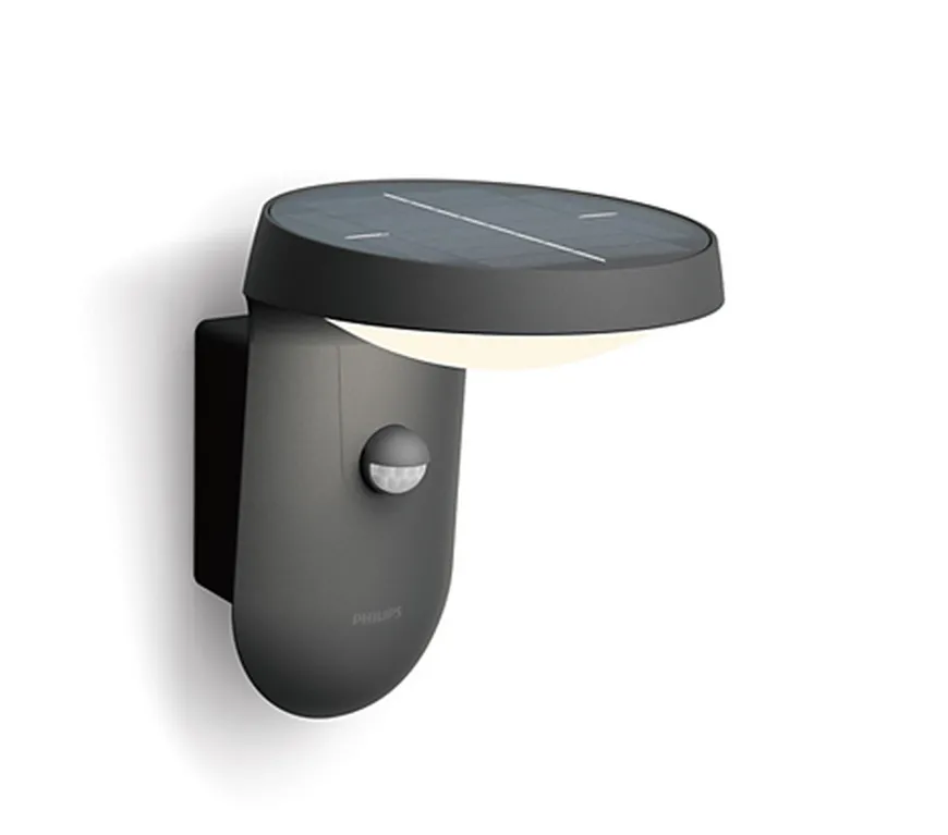 Philips Tyla vegglampe 1,2W 3000 Kelvin IP44 solcelledrevet med dag/natt og bevegelses sensor