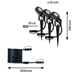 Plug & Shine Sting spot med spyd 6,4W 3000 Kelvin IP67 - 3 pakning utbyggingssett