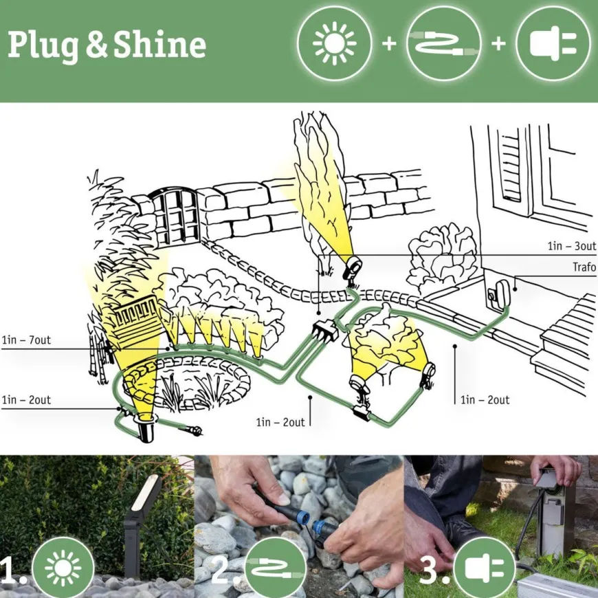 Plug & Shine Venea pullert IP44 40 cm 2W 1900 Kelvin E14 - 24 Volt
