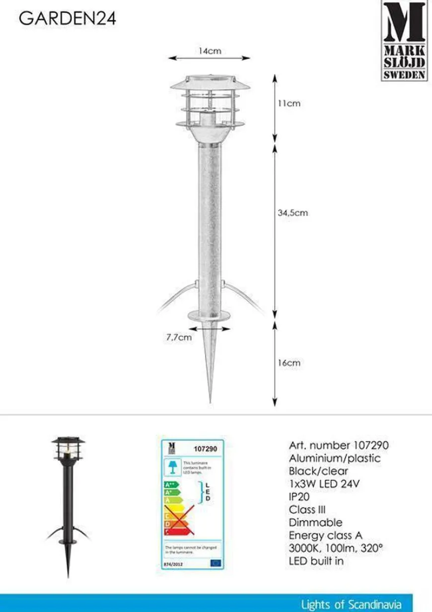 Pullert 3w 45cm - Garden 24 - Svart