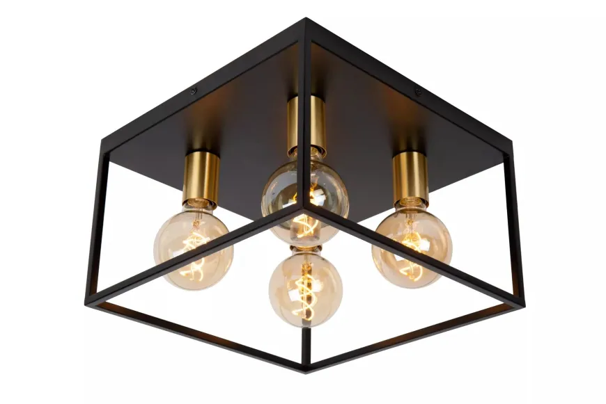 Ruben taklampe 36x36 cm 4-lys - Svart/Gullfarget