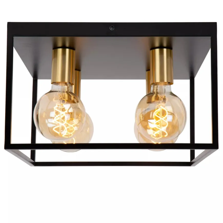 Ruben taklampe 36x36 cm 4-lys - Svart/Gullfarget