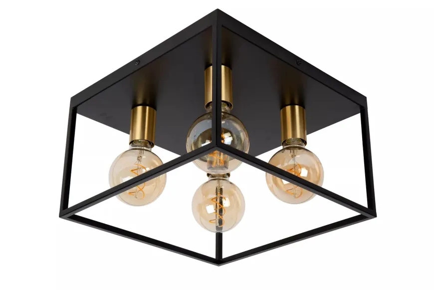 Ruben taklampe 36x36 cm 4-lys - Svart/Gullfarget
