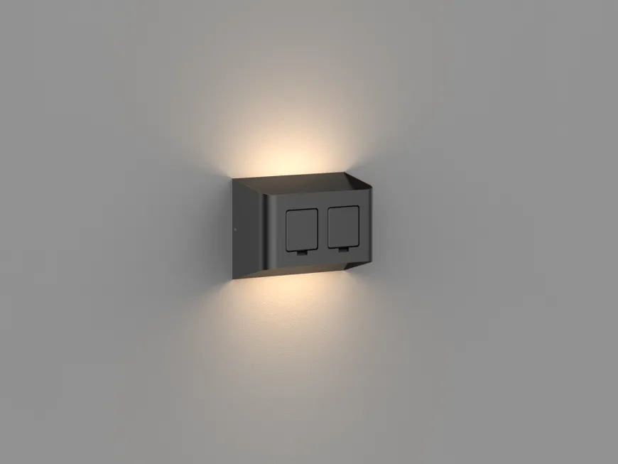 Søgne vegglampe utendørs opp/ned lys IP44 10W m/dobbel stikkontakt - Dimbar