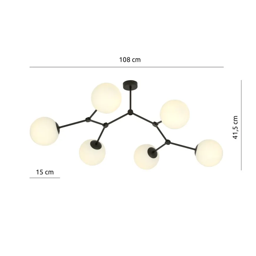 Space taklampe 6 lys - Svart/Opal