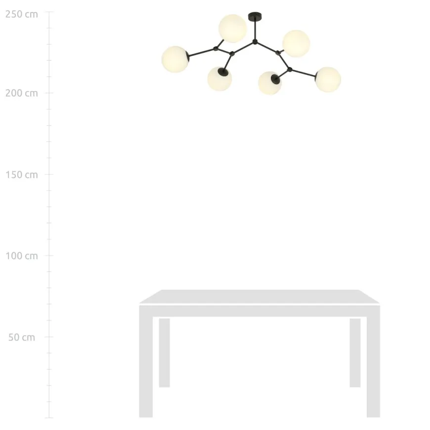 Space taklampe 6 lys - Svart/Opal