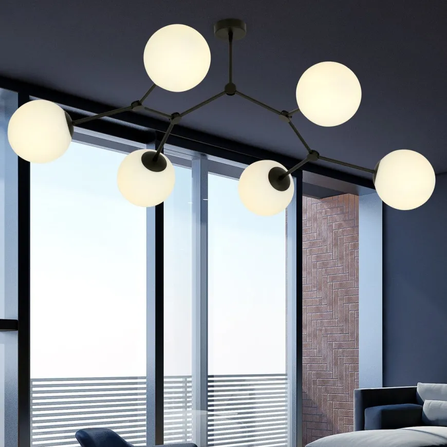 Space taklampe 6 lys - Svart/Opal