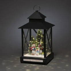 Stor lykt med juletre og snømenn - 42cm