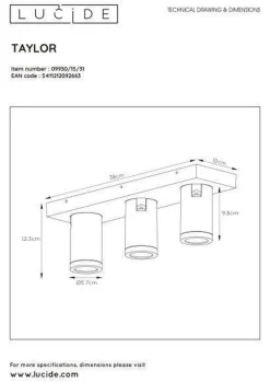 Taylor spot 3 lys IP44 baderom warm to dim 3x5W 2200-3000K