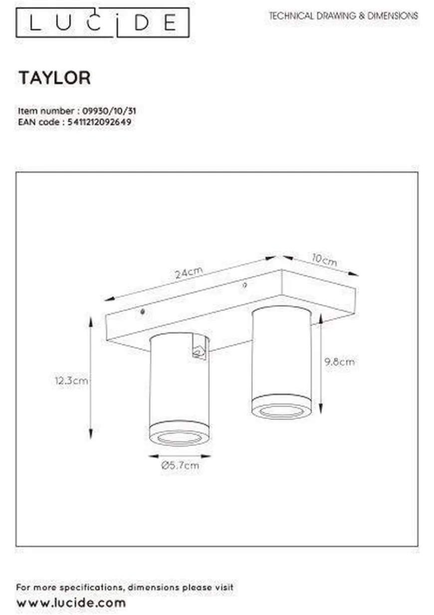 Taylor spot 2 lys IP44 baderom warm to dim 2x5W 2200-3000K