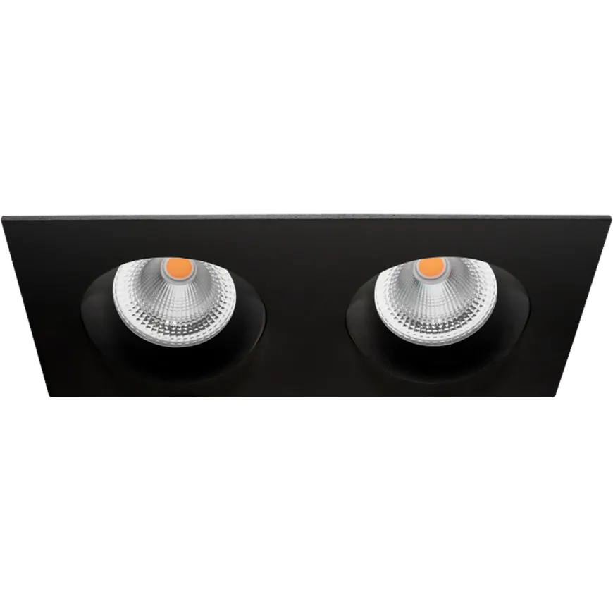 Tigrus Square Double 360° justerbare lavtbyggende downlight 2x7W 2700K IP44 - Svart