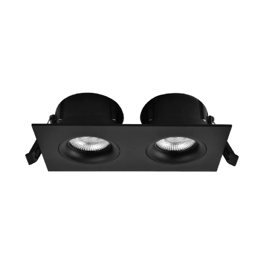 Tigrus Square Double 360° justerbare lavtbyggende downlight 2x8W 1800-3000K Dim2Warm IP44 - Svart