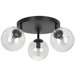 Tofi taklampe rund 3 lys - Svart/Klart glass