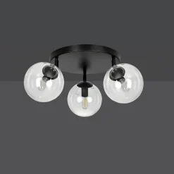 Tofi taklampe rund 3 lys - Svart/Klart glass