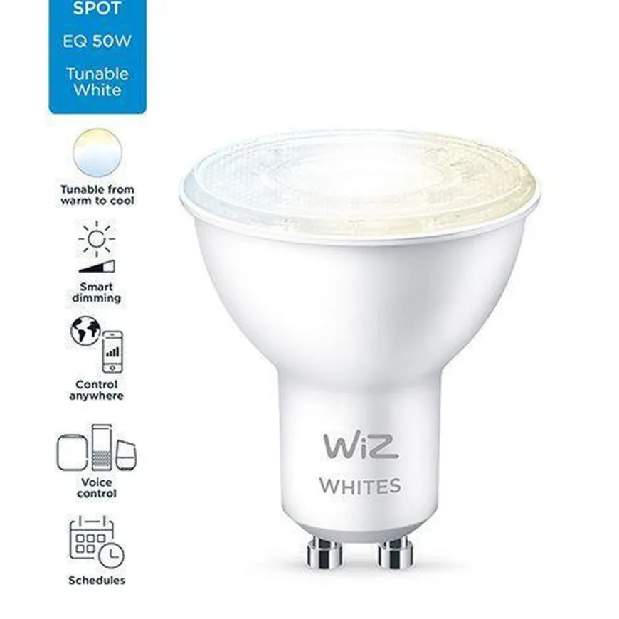 WiZ GU10 Lyspære 4,9W Wifi - Justerbar fargetemperatur 2700-6500 Kelvin